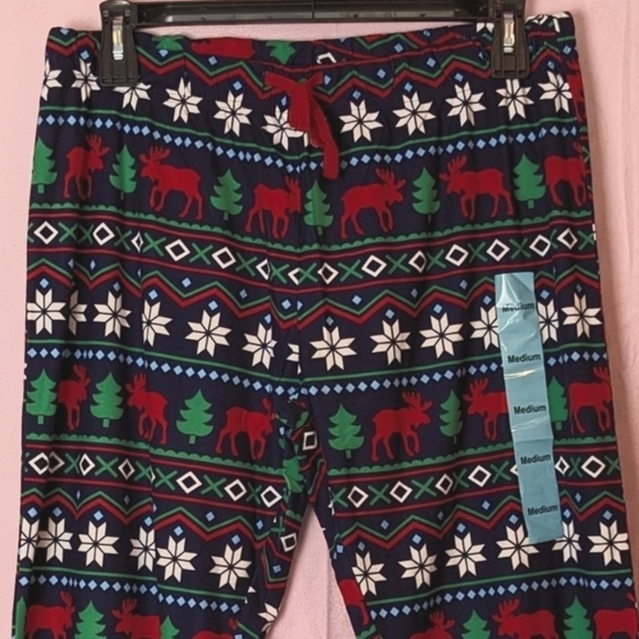 Nap Chat Dark Blue Reindeer and Snowflakes Red and Green Christmas Pajamas Set - Picture 2 of 5